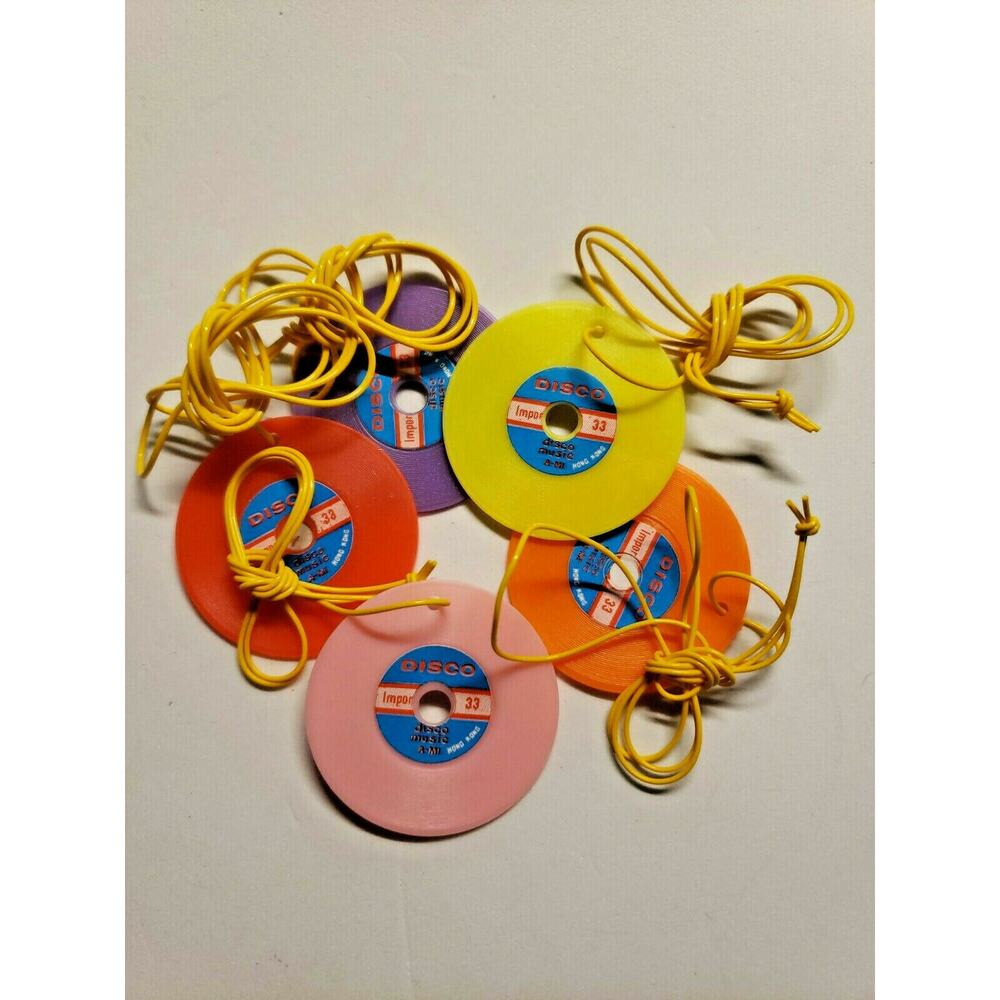 Vintage‎ 5 Disco Records Necklace Charms Gumball Vending Machine Toy Prizes NOS